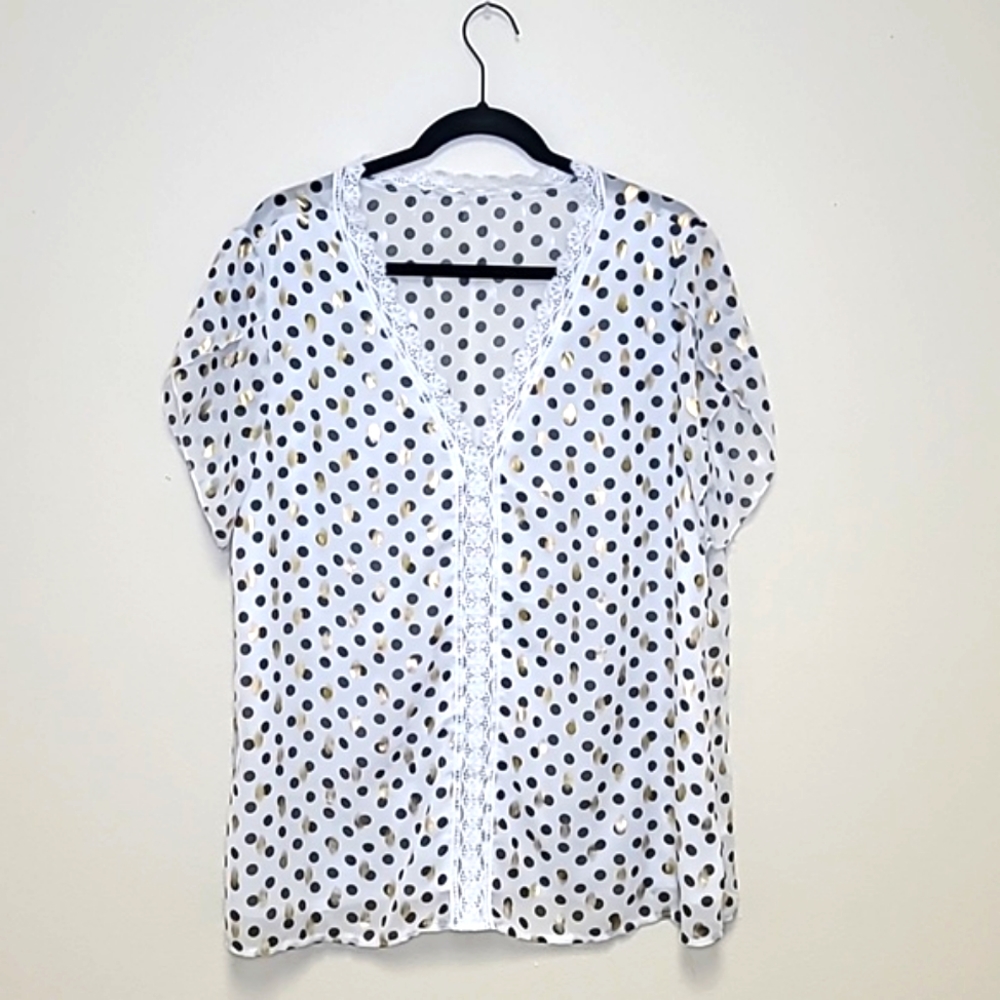 SHEIN Polka Dot Lace Chiffon Oversized Top